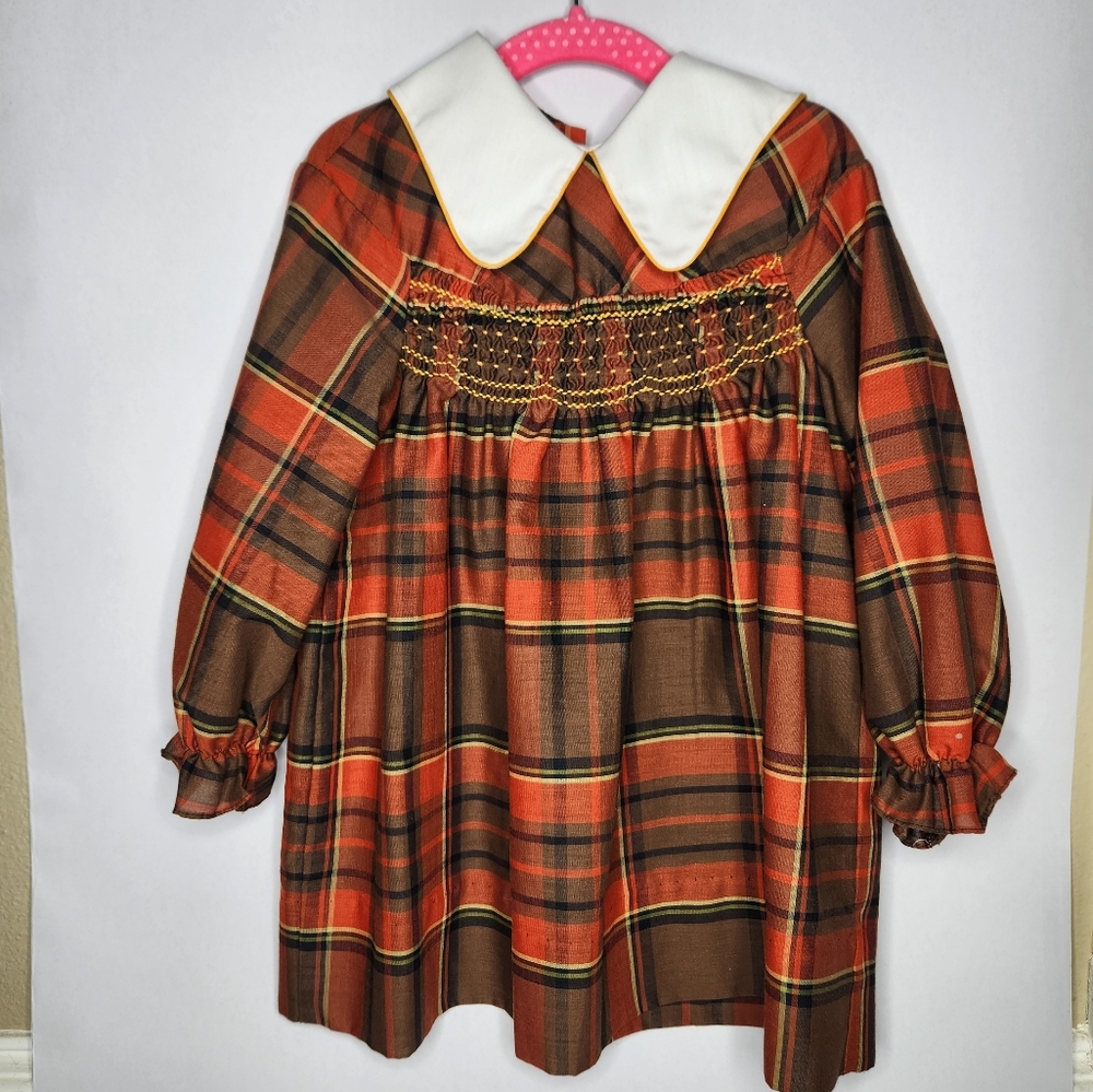 Vintage Polly Flinders Hand Smocked Plaid Toddler Dress Size 5